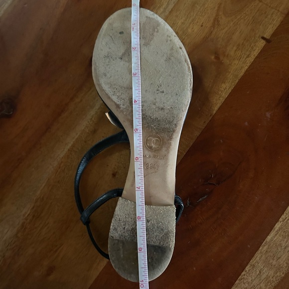 Chanel silver “logo” sandals black size 38.5. Great condition. No box - Picture 7 of 7